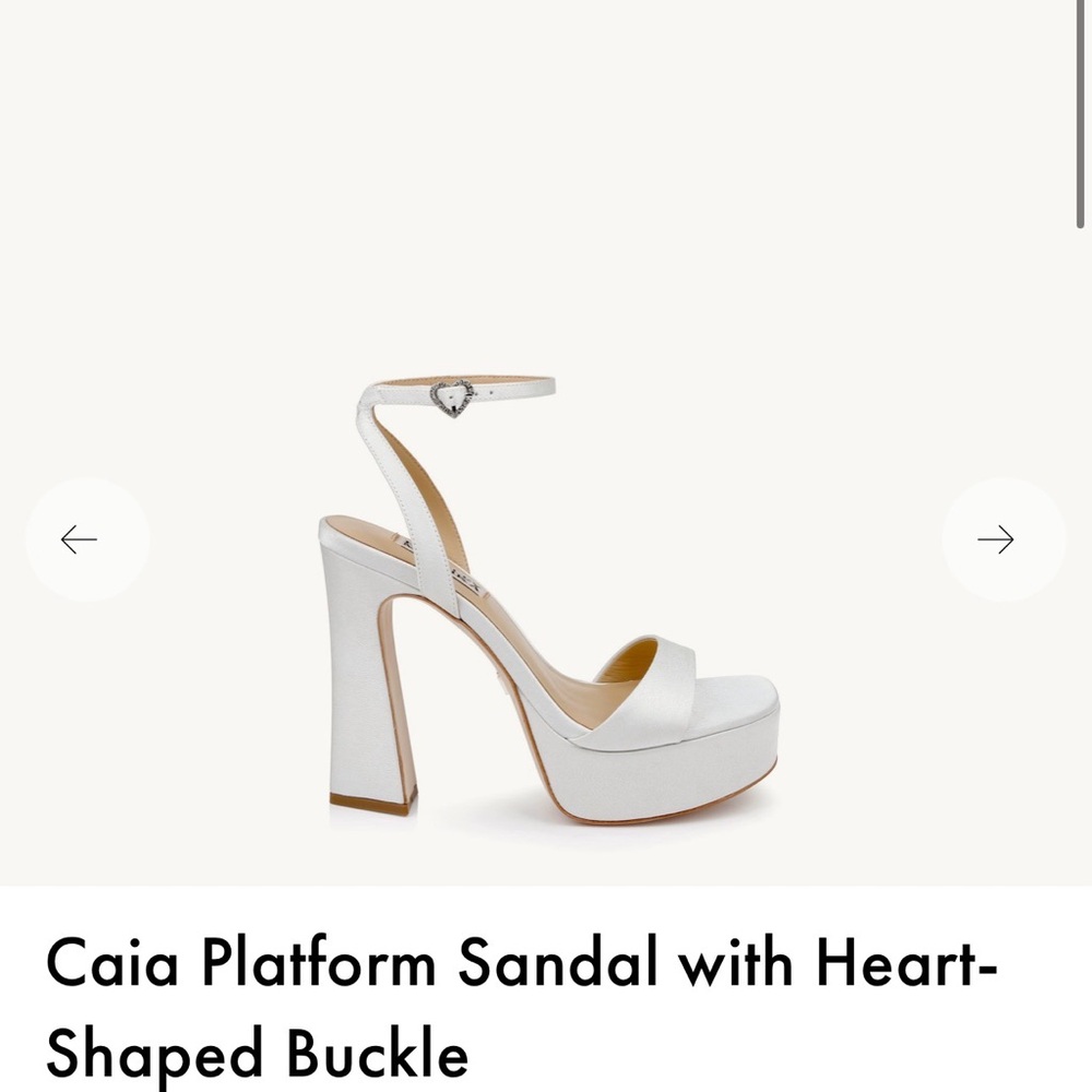 Badgley Mischka White Platform Heels with Heart Buckle